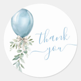 Blue Balloon Bow Greenery Baby Shower Thank You Runder Aufkleber