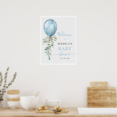 Blue Balloon Bow Greenery Baby Shower Welcome Poster (Küche)