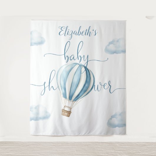 Blue Balloon Boy Baby Shower Foto Hintergrund Wandteppich (Vorderseite)