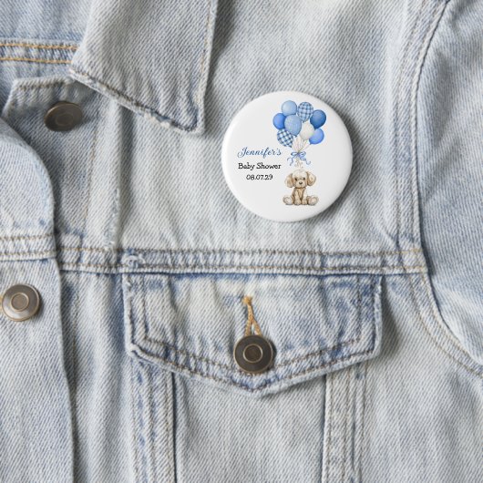 Blue Balloon Boy Baby Showknopf Button (Beispiel)