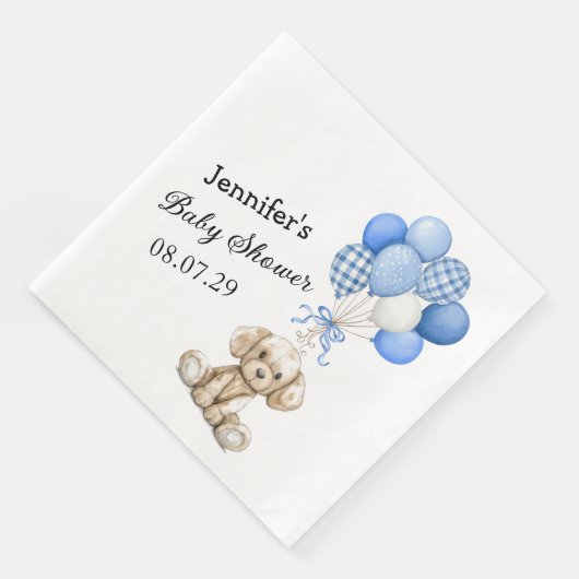 Blue Balloon Boy Baby Showpapier Napkin Serviette (Ecke)