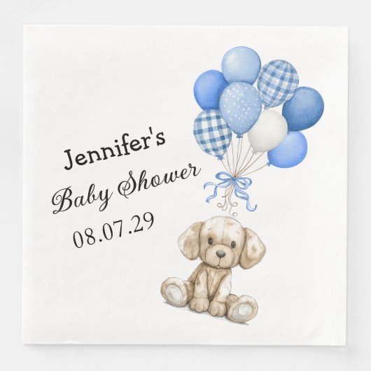 Blue Balloon Boy Baby Showpapier Napkin Serviette (Vorderseite)