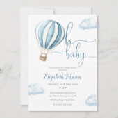 Blue Balloon Boy QR Code Foto Babydusche Einladung (Vorderseite)