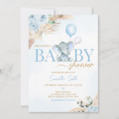 Blue Balloon Elephant Baby Dusche Einladung (Vorderseite)