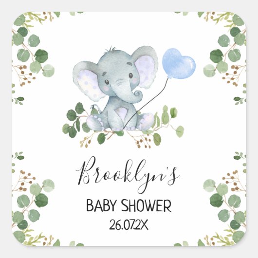 Blue Balloon Elephant Baby Dusche Gefallen Sticker (Vorderseite)