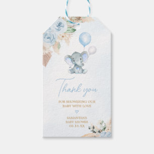 Blue Balloon Elephant Baby Shower Fevor Tags Geschenkanhänger