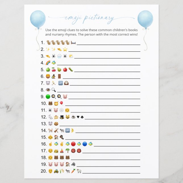 Blue Balloon Emoji Books Baby Showspiel (Vorderseite)