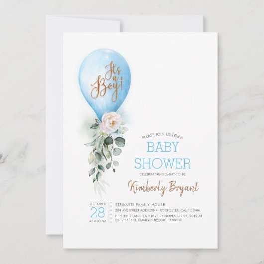 Blue Balloon Es ist eine Baby-Dusche Einladung (Vorderseite)