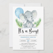 Blue Balloon Es ist eine junge Niedliche Elephant  Einladung (Vorderseite)