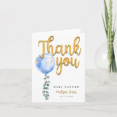 Blue Balloon Eucalyptus Baby Dusche Danke Karte (Vorderseite)