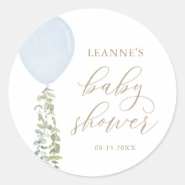 Blue Balloon Eucalyptus Baby Dusche Runder Aufkleber