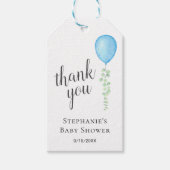 Blue Balloon Eucalyptus Baby Dusche Vielen Dank Geschenkanhänger (Vorderseite)