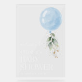 Blue Balloon, Eucalyptus, Baby-Dusche Willkommen Acrylschild (Vorderseite)