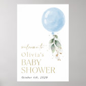 Blue Balloon, Eucalyptus, Baby-Dusche Willkommen Poster (Vorne)
