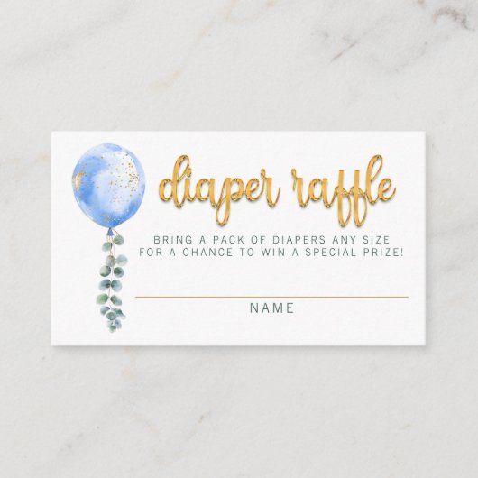 Blue Balloon Eucalyptus Baby Duwer Diaper Raffle Begleitkarte (Vorderseite)