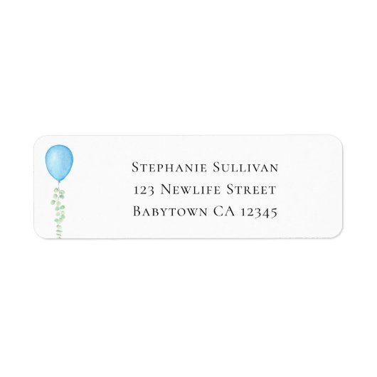 Blue Balloon Eucalyptus Baby Shower Return Address (Vorne)