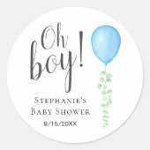 Blue Balloon Eucalyptus Baby Shower  Runder Aufkleber (Vorderseite)