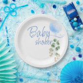Blue Balloon Eucalyptus Boy Baby Showroom Pappteller (Party)