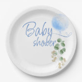 Blue Balloon Eucalyptus Boy Baby Showroom Pappteller (Vorderseite)