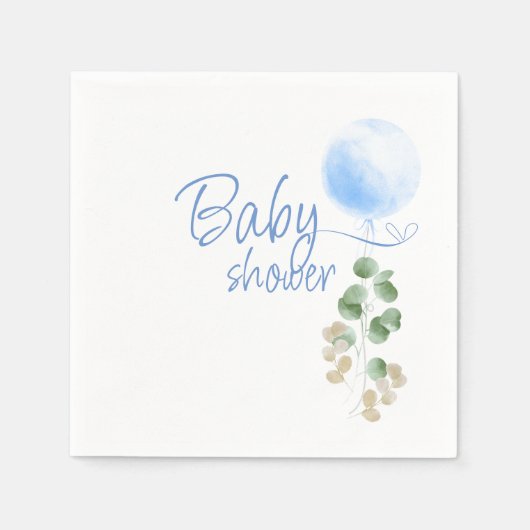 Blue Balloon Eucalyptus Boy Baby Showroom Serviette (Vorderseite)