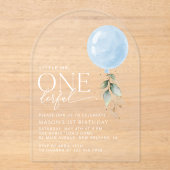 Blue Balloon, Eukalyptus, Grüne, Erster Geburtstag Acryleinladungen (Vorderseite)