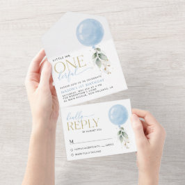 Blue Balloon, Eukalyptus, Grüne, Erster Geburtstag All In One Einladung