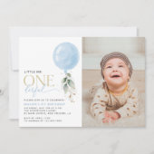 Blue Balloon, Eukalyptus, Grüne, Erster Geburtstag Einladung (Vorderseite)