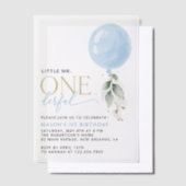 Blue Balloon, Eukalyptus, Grüne, Erster Geburtstag Pergament Einladungen (Versetzt)