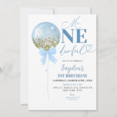 Blue Balloon First Birthday Einladung (Vorderseite)