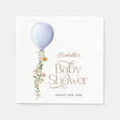 Blue Balloon Floral Boy Baby Dusche Thema Papier Serviette (Vorderseite)
