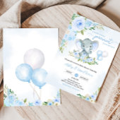 Blue Balloon Floral Elephant Baby Dusche Einladung