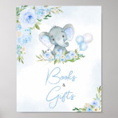 Blue Balloon Floral Elephant Bücher und Geschenke Poster (Vorne)