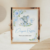 Blue Balloon Floral Elephant Diaper Raffle Poster