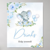 Blue Balloon Floral Elephant Drinks Poster (Vorne)