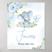 Blue Balloon Floral Elephant Favorits Poster (Vorne)