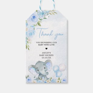 Blue Balloon Floral Elephant Fevor Tags Geschenkanhänger
