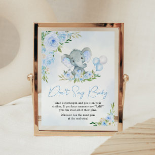 Blue Balloon Floral Elephant Say Baby nicht Poster