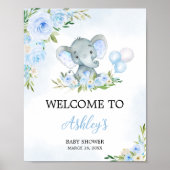 Blue Balloon Floral Elephant Willkommen Poster (Vorne)