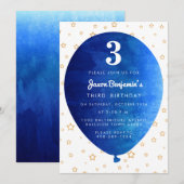 Blue Balloon Geburtstagsparty Einladung (Vorne/Hinten)