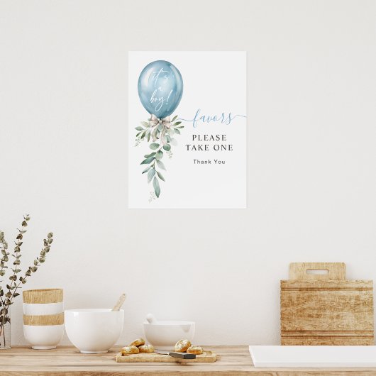 Blue Balloon Greenery Baby Dusche nehmen einen Fav Poster (Küche)