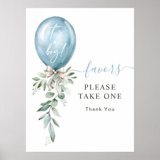 Blue Balloon Greenery Baby Dusche nehmen einen Fav Poster (Vorne)