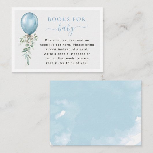 Blue Balloon Greenery Books For Baby Shower Begleitkarte (Vorne/Hinten)