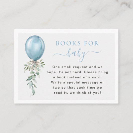 Blue Balloon Greenery Books For Baby Shower Begleitkarte (Vorderseite)