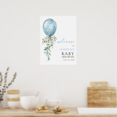 Blue Balloon Greenery Bow Baby Shower Welcome Poster (Küche)