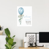 Blue Balloon Greenery Bow Baby Shower Welcome Poster (Heimbüro)