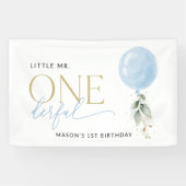 Blue Balloon, Grüne, Erster Geburtstag Willkommen Banner (Horizontal)