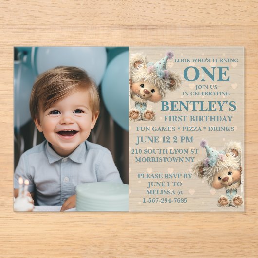 Blue Balloon Hedgehogs Celebration Acryleinladungen (Vorderseite)