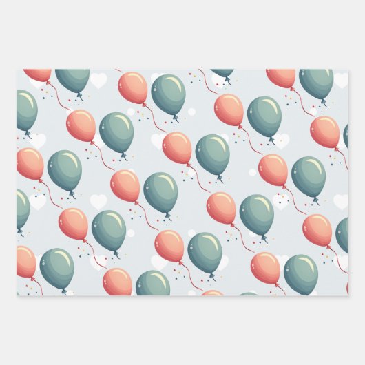 Blue Balloon Hedgehogs Celebration Geschenkpapier Set (Vorderseite)