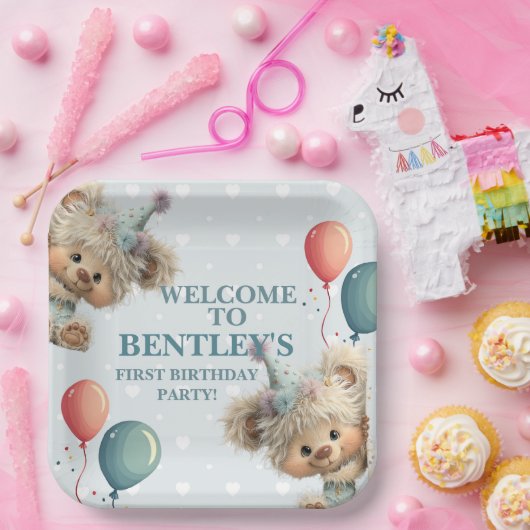 Blue Balloon Hedgehogs Celebration Pappteller (Party)