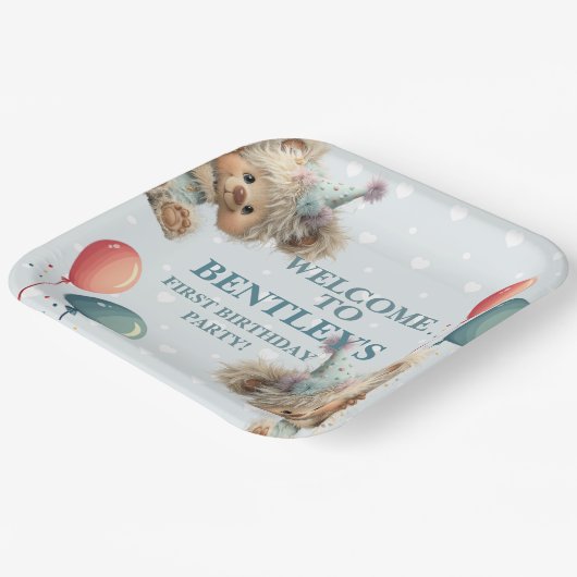 Blue Balloon Hedgehogs Celebration Pappteller (Gewinkelt)